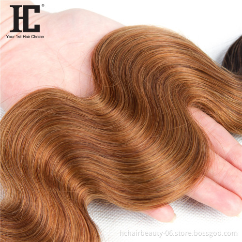 Peruvian Hair Weave 3 Bundles With Lace Closure 1B/30 Ombre Dark Blonde Non Remy Body Wave Human Hair Bundles With Closure